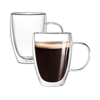 Tasses à café modernes en verre borosilicate à double paroi isolées avec poignée transparente pour fêtes, cappuccino, boissons chaudes et froides