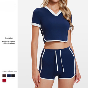 Completo da Yoga Europeo e Americano per Donna, <span class=keywords><strong>Sexy</strong></span>, con Pantaloncini e Maglia a Maniche Corte, Alta Elasticità per Corsa e <span class=keywords><strong>Ciclismo</strong></span> all'Aperto - Product Image 1