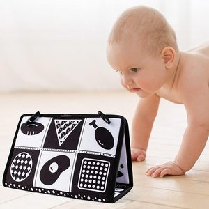 Jouets sensoriels Montessori en tissu noir et blanc à fort contraste pour bébé, miroir de sol pour le temps sur le ventre, jouet souple de voyage attachable, pour la literie et la salle de bain - Product Image 5