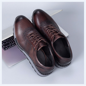 Men's Genuine Leather Casual Shoes <b>Round</b> Toe Lace-up Autumn Plush Lining Rubber Outsole <b>Cushioned</b> EVA Midsole - Product Image 4