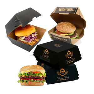 Custom Printed Disposable Fast Food Packaging Box Eco Friendly Compostable Kraft Paper Burger Hamburger Box