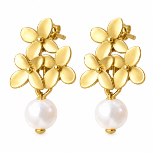 Boucles d'oreilles à clous géométriques en fausses perles florales Lily pour femmes, bijoux élégants et tendance - Product Image 1