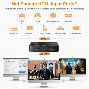 TESmart热卖Hdmi切换器分离器5x1自动模式18 Gbps 5输入输出1输出Hdcp2.2 HDR 10 4k60hz Hdmi开关