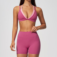 Set Celana Pendek Olahraga Tali Tipis Pinggang Tinggi Cup Segitiga Solid Naked Feel Bahan Penyerap Keringat Logo Depan 2-Piece Pakaian Dalam Fitness