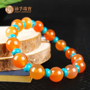 Factory Direct sales hot sale natural flower red agate bracelet female single circle turquoise10mm chalcedony bead necklace