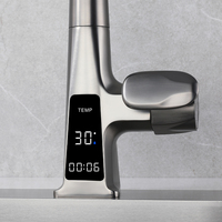 ELOILO Robinet de cuisine extractible 4 fonctions à succès avec affichage de la température et de l'heure, cascade, robinet intelligent flexible pour évier
