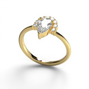 Tiara Engagement <b>Ring</b> 18K Gold Plated Pear Cut Diamond Sunburst Round Diamond Halo Solitaire <b>Plain</b> Shank <b>Ring</b> Jewelry for Women - Product Image 2