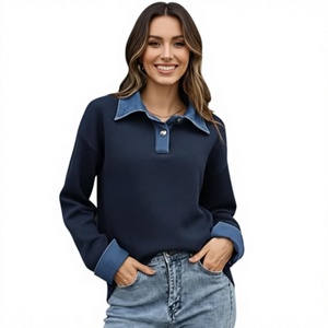 Pull en tricot pour femme à col en jean, manches longues, décontracté, avec poignets contrastants, coupe ample, collection automne-hiver - Product Image 3