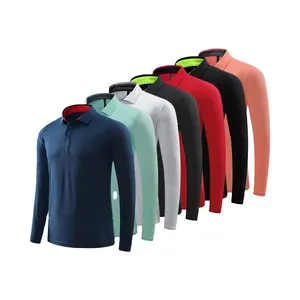 Polo de manga larga con logotipo bordado personalizado para hombre, camiseta con Logo impreso, uniforme de Golf, venta al por mayor