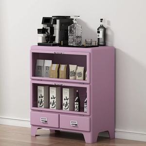 Mobile buffet retrò in metallo bianco con anta in <span class=keywords><strong>vetro</strong></span> per chicchi di caffè, liquori ed essenziali da cucina - Product Image 4