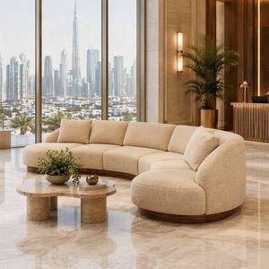 Canapé d'hôtel modulaire de luxe en forme de serpentine, blanc crème, avec piétement en bois, pour hôtels 5 étoiles, personnalisable OEM - Product Image 1