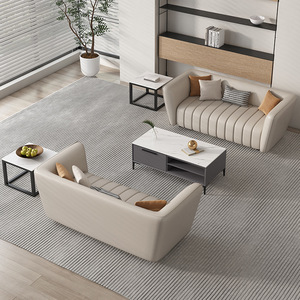 Sofá de Oficina de Cuero, Silla <span class=keywords><strong>Bosss</strong></span>, Estilo Italiano Minimalista Moderno, de Lujo Ligero, Color Crema, Conjunto de Recepción, Estilo Teclado de Piano, Líneas Rectas - Product Image 4