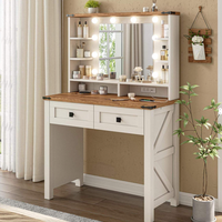 Coiffeuse de style farmhouse avec miroir éclairé et station de charge, en bois blanc avec tiroirs, vente en gros