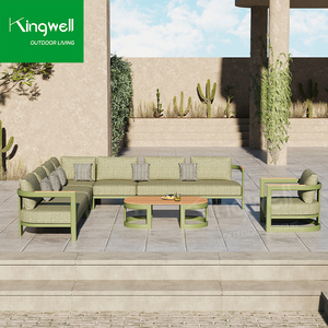 Ensemble <span class=keywords><strong>de</strong></span> canapés <span class=keywords><strong>de</strong></span> <span class=keywords><strong>jardin</strong></span> modernes résistants aux intempéries, en <span class=keywords><strong>aluminium</strong></span> <span class=keywords><strong>de</strong></span> luxe en forme <span class=keywords><strong>de</strong></span> L, avec structure en <span class=keywords><strong>bois</strong></span> massif pour hôtels - Product Image 1
