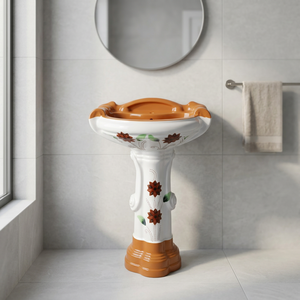 Wash <b>Basin</b> Pedestal Decorative Set Coffee Brown Color Set Ceramic Bathroom Lavabo Sink Porcelain Sanitary Ware Products - Product Image 2