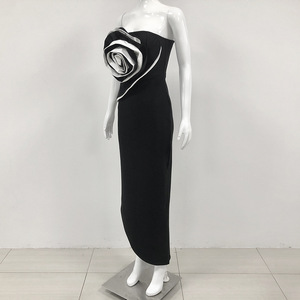 Robe de <span class=keywords><strong>soirée</strong></span> élégante pour femmes, robe longue noire moulante à fleurs, robe de <span class=keywords><strong>soirée</strong></span> à fleurs 3D, robe de <span class=keywords><strong>soirée</strong></span> pour club - Product Image 3