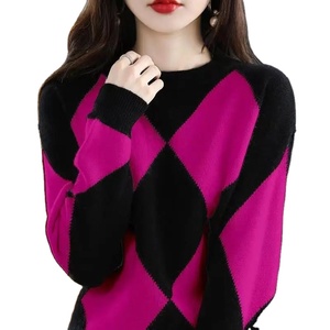 Vintage Knitting Contrast Sweaters Autumn New <b>Long</b> Sleeve O-Neck Loose All-<b>match</b> Pullovers Casual Fashion Women Clothing - Product Image 1