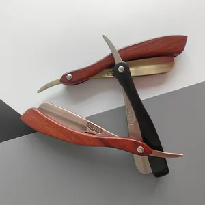Home Salon Barber Shaving Tools Hair Cut Razor Folding Shaving Knife Natural Wooden Handle Stainless Steel Blade Straight Razors
