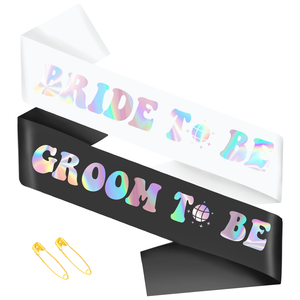 Kit Personalizzato di Fasce in Raso Iridescente 'Bride' e 'Groom' 2 Pezzi, Decorazioni Ecologiche Riutilizzabili <span class=keywords><strong>per</strong></span> <span class=keywords><strong>Addio</strong></span> <span class=keywords><strong>al</strong></span> <span class=keywords><strong>Nubilato</strong></span> e San Valentino - Product Image 1