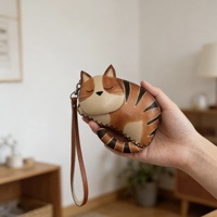 Dompet Koin Kucing Tidur Buatan Tangan 3D Kartun Kucing Tabby dengan Ritsleting dan Tali Gantungan