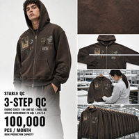 Hoodie Zip Up Grafis Logo Custom Bahan Katun Tebal Oversize Streetwear Produsen Pakaian Label Pribadi