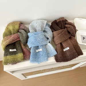 Women Fashion Wool Knitted <b>Scarf</b> Soft <b>Fluffy</b> Ribbed Neck <b>Scarves</b> Shawl Thick Warm Color Block Wraps for Autumn Winter Daily Wear - Product Image 2