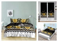 Ensemble de literie OEM en microfibre 6 pièces avec jupe de lit, rideaux en polyester, tapis assorti et draps