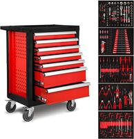 Peaktop 167 pièces Outil en acier au chrome vanadium Chariot d'atelier à 7 tiroirs Chariot à outils roulants
