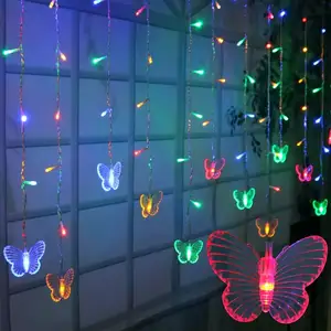 Cortina de borboleta de fadas com 48leds, decoração de casa à prova d'água, luzes de led