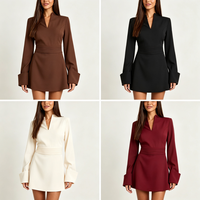 Robe trapèze plissée à col en V et manches longues évasées, longueur genou, écoresponsable, pour femme, idéale pour le bureau, les soirées et le quotidien – Fabrication OEM personnalisée