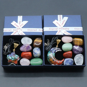 Collar con Colgante de Estrella y Luna de Resina <span class=keywords><strong>Orgonita</strong></span> con Grava de Cristal Natural de 7 Chakras, Set de Combinación de Piedras Pulidas - Product Image 2