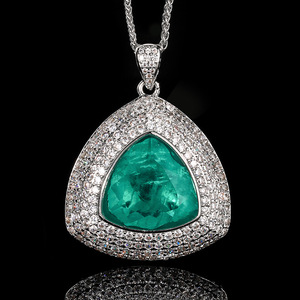 High Quality Eco-friendly Copper Triangle Cut 17*17mm & 12*12mm Green Zircon Necklace <b>Earrings</b> Ring Set Geometric Jewelry Set - Product Image 6