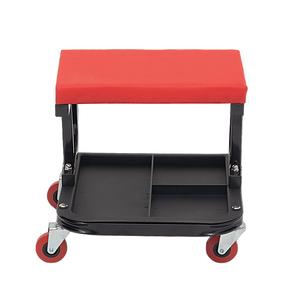 Sgabello Meccanico con Ruote e Vassoio Portautensili Diviso, Cuscino in Spugna PU Rossa, Sedile per Officina e Manutenzione Pneumatici - Product Image 4