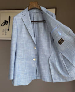 <span class=keywords><strong>Blazer</strong></span> da <span class=keywords><strong>Uomo</strong></span> <span class=keywords><strong>di</strong></span> Alta Qualità su Misura in Misto Lana, Seta e <span class=keywords><strong>Lino</strong></span>, Casual Estivo Non Strutturato, Monopetto con Risvolto - Product Image 2