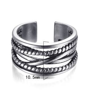 Anello Intrecciato in Argento Sterling 925, Fascia Ossidata Aperta per Dita Intermedie, per Donne, Uomini e Coppie - Product Image 4