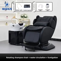 Fauteuil de lavage électrique MOOLIN moderne en céramique avec lit de massage en cuir PU et repose-pieds réglable