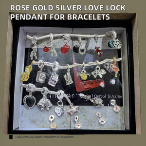 Ciondolo a Forma di Lucchetto d'Amore in Argento 925 Placcato <span class=keywords><strong>Oro</strong></span> Rosa con Zirconi, Accessorio Unisex per Bracciale Fai-da-Te, Design Floreale - Product Image 2