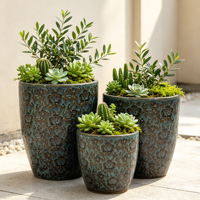 Fabricant de pots de fleurs, pot en céramique à motif floral, pot vert parfait pour la décoration du salon, décoration de sol, présentation de plantes d'intérieur