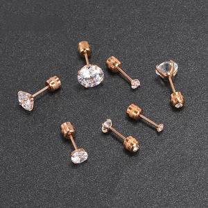 Double-Sided Zircon Screw <b>Back</b> Stud <b>Earrings</b> | 0.8mm Thin Rod |18K Gold-Plated Zircon Centerpiece | Hypoallergenic Jewelry - Product Image 4