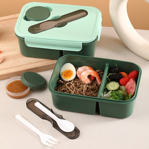 Lonchera Rectangular de Plástico con Tres Compartimentos para Microondas, Lonchera para Estudiantes con Compartimento para Frutas y Ensaladas y Contenedor para Salsas - Product Image 3
