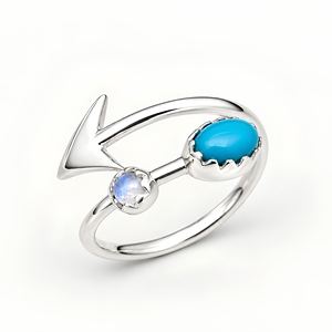 Anillo de Plata de Ley 925 Turquesa – Diseño de Flecha con Acento de Piedra Lunar, Joyería con Piedras Preciosas - Product Image 2