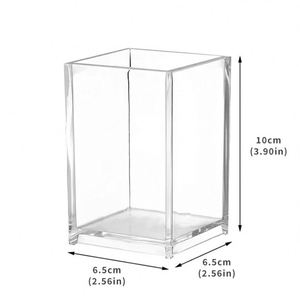 Custom logo Clear Acrylic Pen <b>Holder</b> <b>Makeup</b> Brush <b>Holder</b> Desk Accessories Square Stationery Transparent for Home Office School - Product Image 2