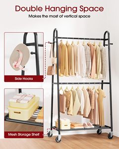 Porte-vêtements carré en métal à double barre SENYU avec roulettes verrouillables et rangement inférieur pour chaussures - Product Image 3