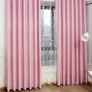 Wholesale Customized Jacquard Florals Design Pink Color 280cm Blackout Woven Polyester Fabric for curtain