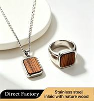 Collier personnalisé pour homme en acier inoxydable 316L avec incrustation de bois, pendentif en bois d'ébène naturel, bijoux en bois de rose, cadeau personnalisé pour homme