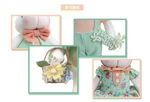 Jouet lapin de Pâques Zaves, lapin mignon, décoration de la maison, style de jardin de printemps, série tenant un panier de fleurs rempli de coton PP - Product Image 4