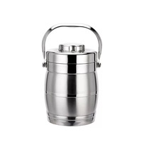 Pot isotherme à double couche en acier inoxydable Conteneur de stockage portable pour réchauffer les aliments Boîte à lunch Boîte à bento en métal avec poignée