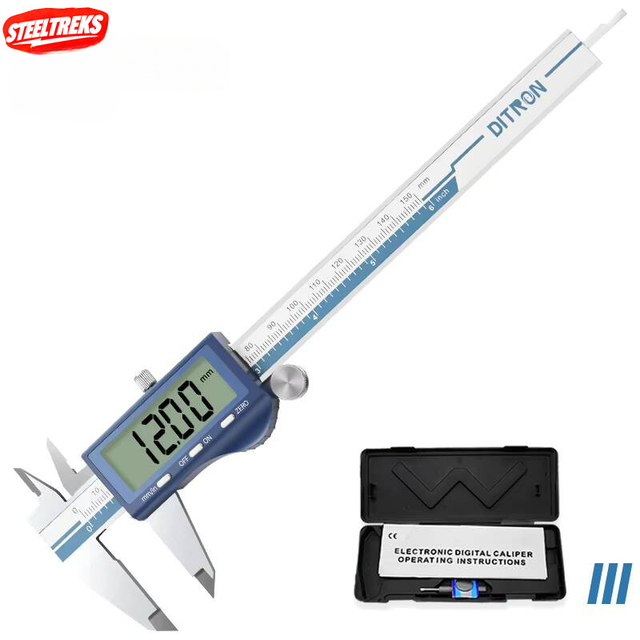 Steeltreks Hardware Other Hand Tools New Measuring Tool Stainless Steel Vernier Caliper Digital Micrometer with Large LCD Screen