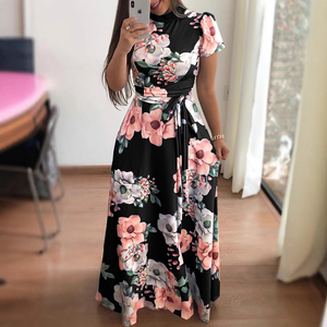 <span class=keywords><strong>Abito</strong></span> Lungo Floreale da <span class=keywords><strong>Donna</strong></span> con Maniche Lunghe/Corte, Collo Alto e Cintura in Vita, Elegante per Feste e Vacanze 2026 - Product Image 5