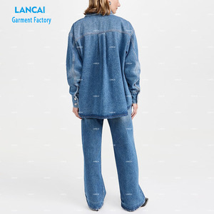 Hiver Automne Veste en jean et pantalon à jambes larges Vêtements deux pièces Ensemble deux pièces pour femmes - Product Image 3